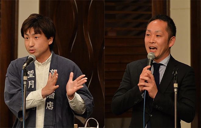 左：望月酒造の望月太郎さんと右：豊島屋さん